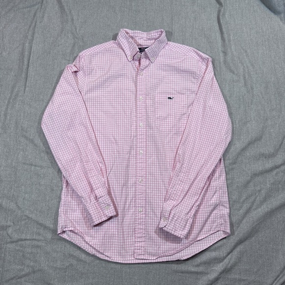 Vineyard Vines Shirt Mens Medium Pink White Gingham Check Classic Fit Tucker - Picture 1 of 9